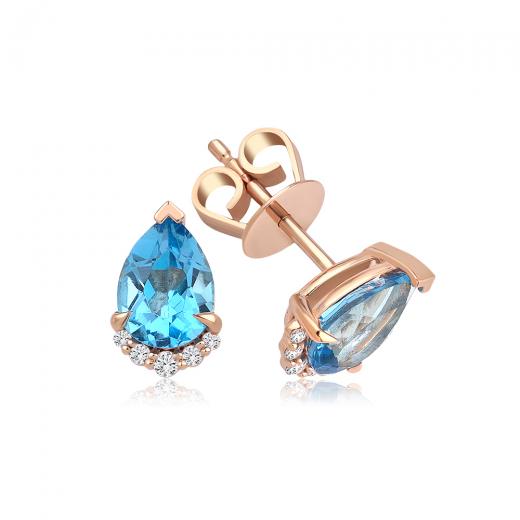 1.71 Karat Pırlantalı Blue Topaz Küpe IDL Sertifikalı