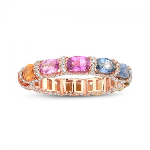 Pırlantalı Oval Kesim Rainbow Tamtur Yüzük IDL Sertifikalı