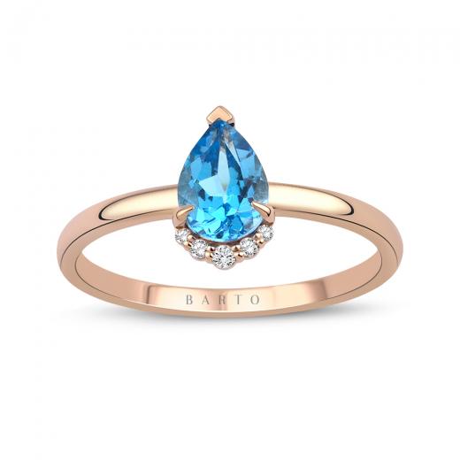 0.91 Karat Pırlantalı Blue Topaz Yüzük IDL Sertifikalı