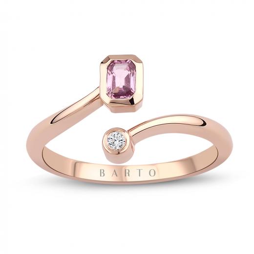 0,24 Karat Pırlantalı Pembe Safir Yüzük IDL Sertifikalı