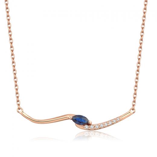 0.19 Karat Pırlantalı Safir Kolye IDL Sertifikalı