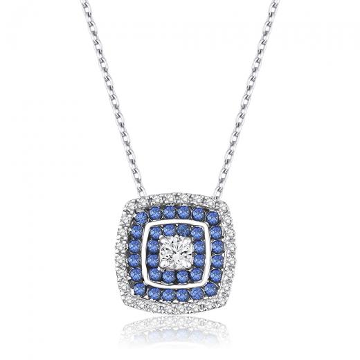 0.58 Karat Pırlantalı Safir Kolye IDL Sertifikalı