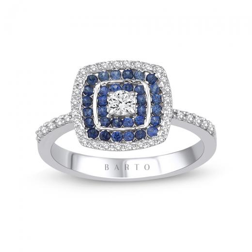 0.65 Karat Pırlantalı Safir Yüzük IDL Sertifikalı