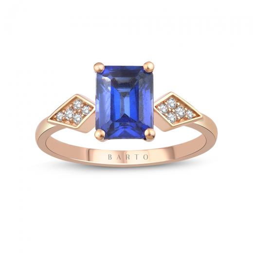 1.08 Karat Pırlantalı Baget Safir Yüzük IDL Sertifikalı