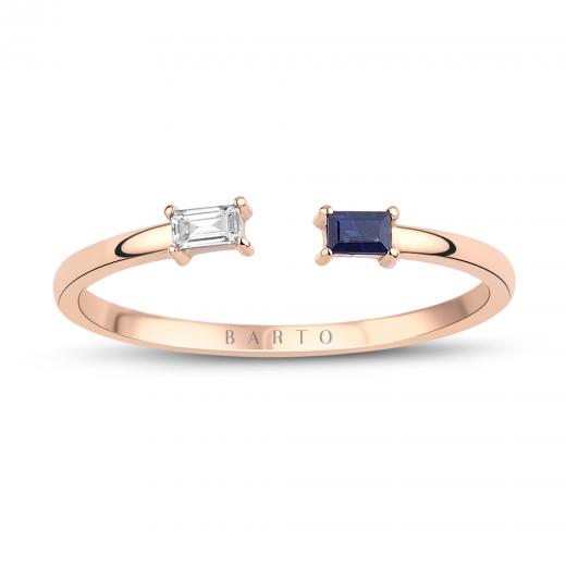 0.13 Karat Pırlantalı Baget Safir Yüzük IDL Sertifikalı