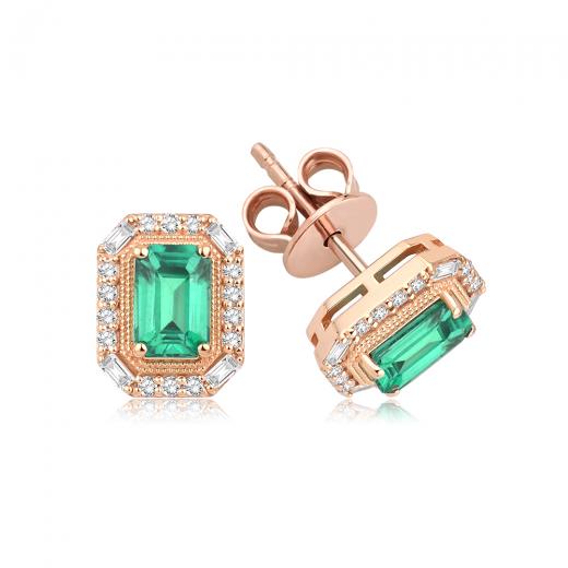 1.03 Karat Pırlantalı Zümrüt Küpe IDL Sertifikalı